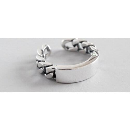 WYJZY Sterling silver retro opening ring for women personality design chain flat glossy jewelry anniversary surprise gift