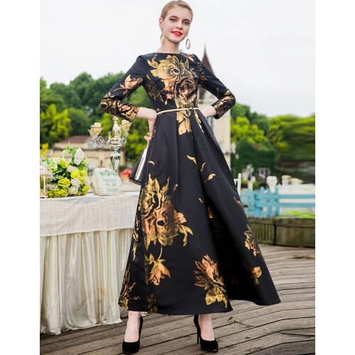 S~4XL Maxi Dubai Muslim Abaya Dress for Women Long Sleeve New Autumn Winter Floral Jacquard Fashion Clothes Fall Plus Size