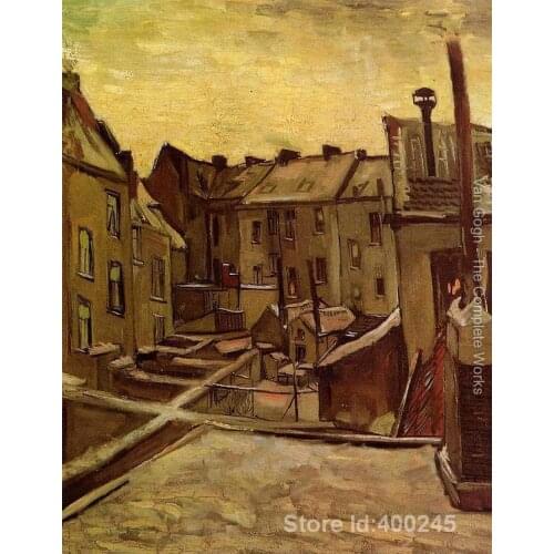 Famous art painting for living room Backyards Of Old Houses In Antwerp In The Snow Vincent Van Gogh High quality Hand painted