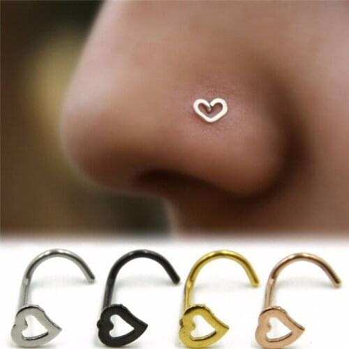 1Pc Punk Heart Love Nose Rings Nose Studs Stainless Steel Septum Ring Fake Piercing Wire Earrings Nose Ring Women Girl Jewelry