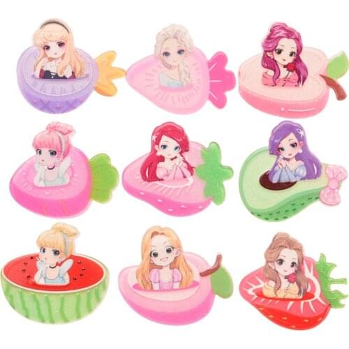 10PCS 1.8inch Cartoon Princess Hair Accessories Acrylic Fruit Strawberry Supplies for Hair Bows Center Cute Patch for Headwrap