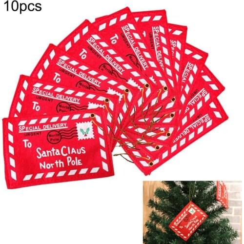 10pcs Christmas Santa Claus Wishing Letter Envelope Hanging Ornament Xmas Tree Cards Candy Present Bags For Home Party New Year