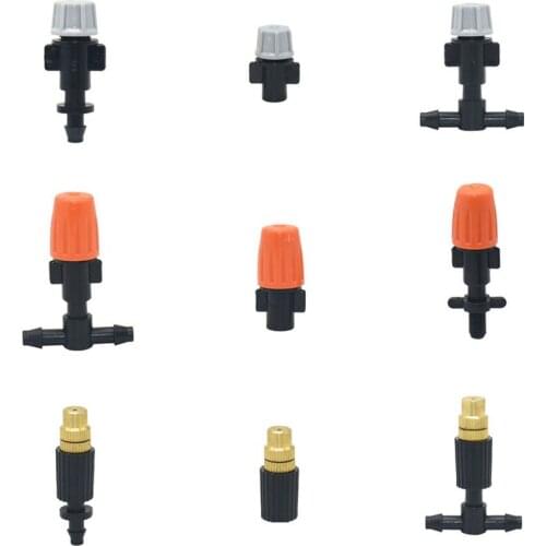 100pc 1/4" Gardening Mist Sprinkler Nozzle Gray Orange Water Sprayer Irrigation Fog Sprinkler With Barbed Tee Threaded Connector