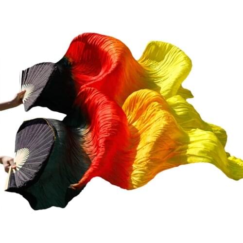 100% Silk Belly Dance Fans Handmade Dyed Silk 1Pair Left+Right Hand Belly Dance Long Fans 180x90 Gradient Color Dance Props Fans