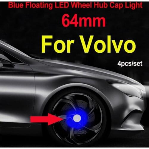 4pcs Silvery Blue 64mm Car Wheel Rim Center Caps Led Light Floating Illumination for XC90 XC70 XC60 V40 V50 S40 S50 S60 S70 S90