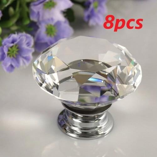 8pcs Portable Furniture Handle 30mm Diamond Crystal Glass Alloy Door Drawer Cabinet Wardrobe Pull Knobs Drop Worldwide Store set