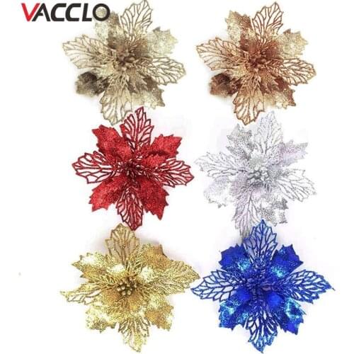 Vacclo 10PCS Christmas Large Poinsettia Glitter Flower Tree Hanging Party Xmas Decor Christmas Decoration for Home Ornaments