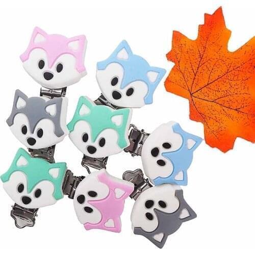 Chenkai 10PCS BPA Free DIY Silicone Fox Teether Clip Baby Animal Pacifier Dummy Nursing Soother Sensory Toy Gift Accessories
