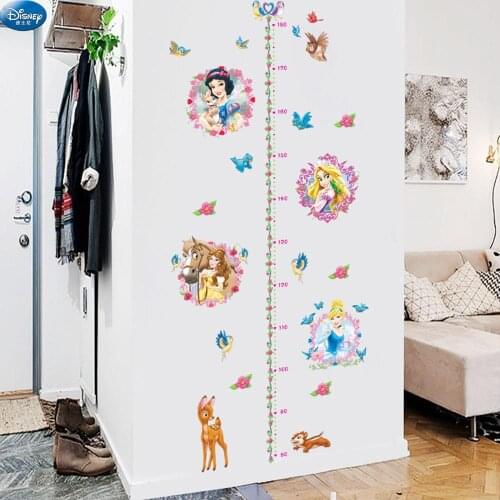 Disney Jungle Princess Height Measure Wall Stickers for Kids Room Baby Girls Cartoon Flower Birds Growth Chart Home Decals Decor