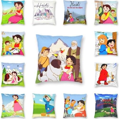 Heidi Peter And Grandpa Alps Goat Mountain Cushion Cover 40x40 Home Decor Cartoon Movie Throw Pillow For Living Room Double Side