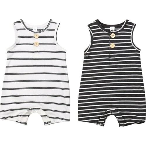 Emmababy Newborn Infant Baby Boys Girls Striped Clothes Sleeveless Rompers Summer Outfit