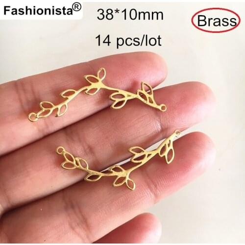 Fashionista NEW - 14 pcs Raw Brass Leaf Connectors 38*10mm Branch Connectors,Brass Jewelry Link,Brass Casting Jewelry Connectors