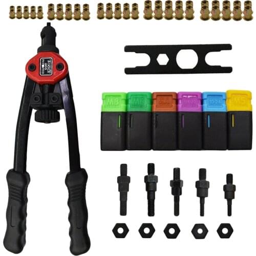 BT-605 Hand Threaded Rivet Gun Kit Hand Rivet 60 Nuts Tool Hand Riveter Interchangeable Mandrels Metric & SAE