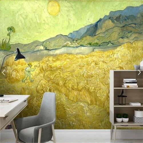 Van Gogh Oil Painting Wheat Field 3D Photo Wallpaper Living Room Bedroom Decoration Papel De Parede Wall Home Decor Waterproof