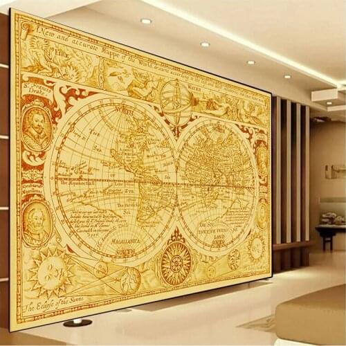 Map Of The World Canvas Paintings Vintage Yellow Abstract Posters and Prints Home Decor Wall Picture For Living Room Cuadros