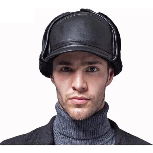 2019 new year Harppi Genuine Leather sheepskin cap Fashion Cap Box Hat men brand cap 100% real leaher warm fur leather hat