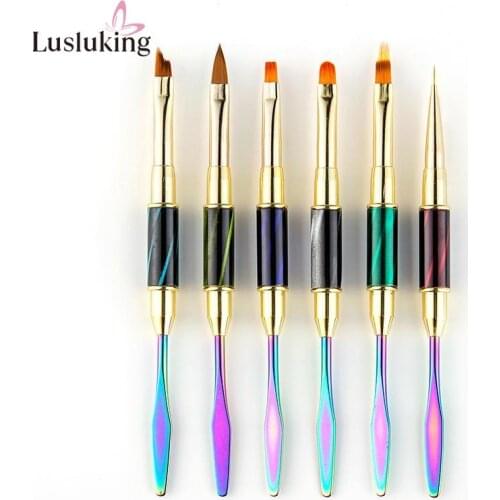 Double Head Cat Eye Nail Art Brush Spatula Drawing Painting Line Pen Gradient Flat Round Builder Metal French Tips Manicure Tool