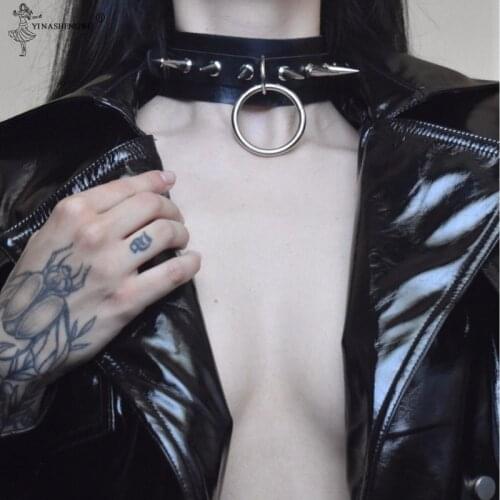 Big O-Round Punk Rock Gothic Choker Women Men Leather Spike Rivet Stud Collar Choker Necklace Accessories Jewelry Clavicle chain
