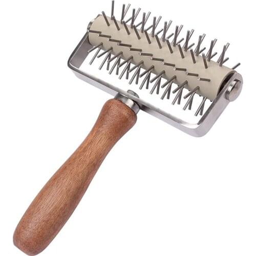 Stainless Steel Wheel Pizza Bread Needle Punchers Roller Pie Pastry Dough Pitter Durable Wooden Handle