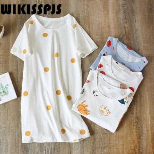 Summer Thin Cotton Nightdress Womens Short Sleeve Pajamas Korean Loose Size Home Dress Onesie Pajama for Women Onsies Pajamas