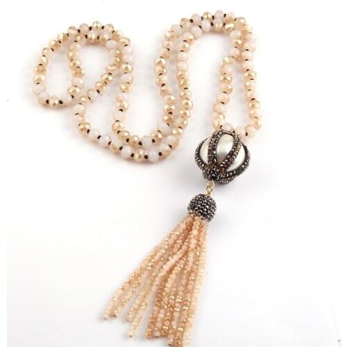 Fashion Bohemian Tribal Jewelry Crystal Glass Knotted Handmake Paved Big Ball and Tasse Necklaces For Women Ethnic Necklace