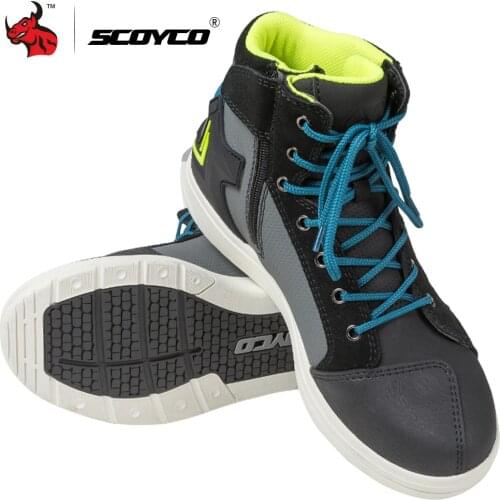 SCOYCO Motorcycle Boots Waterproof Moto Motocross Boots Men Microfiber Leather Casual Shoes Breathable Motorbike Riding Shoes