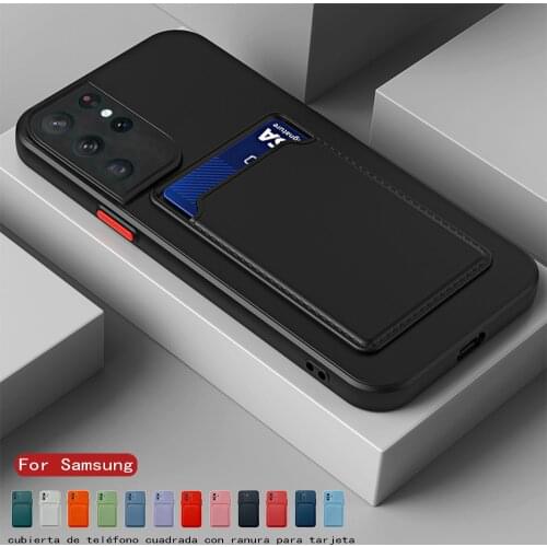 Square card slot holder soft silicon back covers for samsung S21 Ultra S20 Plus Note 20 case samsun S 20 21 FE shockproof coque