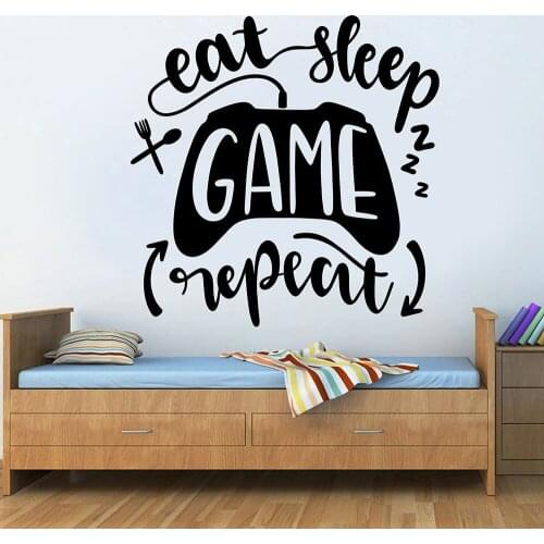 Gamer Wall Decal Eat Sleep Game Repeat Quotes Controller Video Games Vinyl Window Sticker Teens Boys Bedroom Playroom Decor Q999