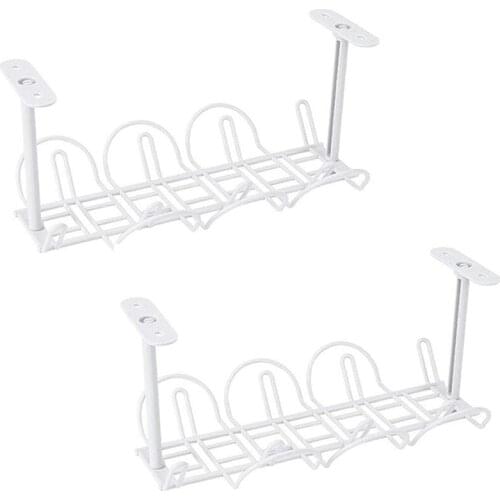 Desk Cable Management 2 Pack Cable Management Tray Wire Cable Tray Organizer for Office & Home, White