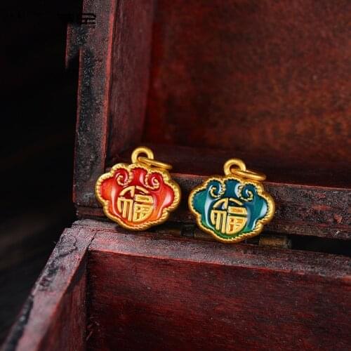 New 24K Yellow Gold Pendant 999 Gold Women FU Lock Necklace Pendant