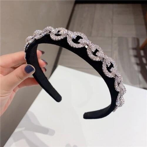 Women Crystal Hairband Chain Diamond Bezel Hair Accessories Wedding Bride Chic Hair Hoop Elegant Lady Full Diamond Headbands