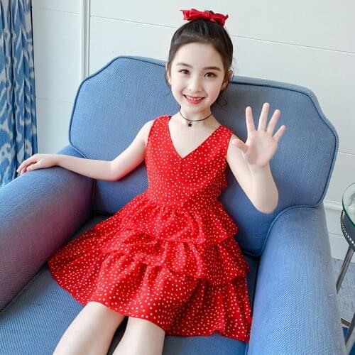 3-12 Years Girls Polka-Dot Dress 2021 Summer Sleeveless Bow Ball Gown Clothing Kids Baby Princess Dresses Children Clothes