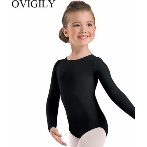 OVIGILY Kids Long Sleeve Gymnastics leotards Girls Scoop Spandex Lycra Black Leotard Ballet Bodysuits Dance Tops For Toddlers