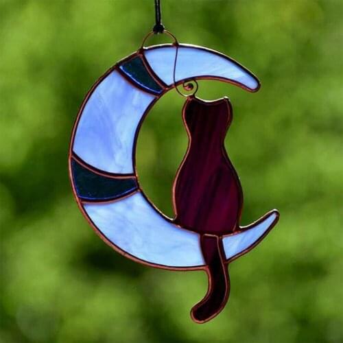 Cut Cat Moon Hanging Suncatcher Household Decoration Plexiglass Landscaping Trinkets Bedroom Pendant Home Decor Creative Gift