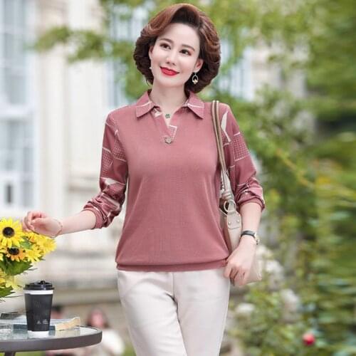 OL Long Sleeve Loose Casual T-shirt 2021 Spring Autumn New Large Size Middle-aged Mother Bottom Shirt Women Top