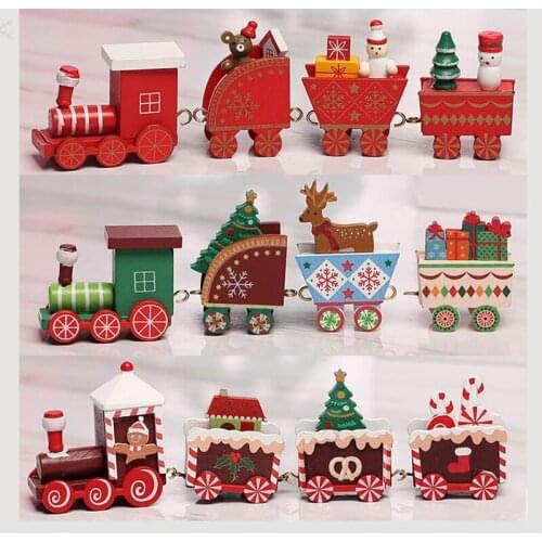 Christams Wooden Train Decor Childern Cartoon Xmas Ornament Santa Bear Christms Little Train Toy Natal Gift Happy New Year 2021