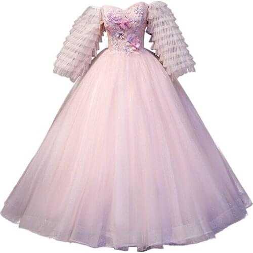 Pink tutu sleeve rococo ball gown long dress vintage medieval dress Renaissance princess Victoria dress
