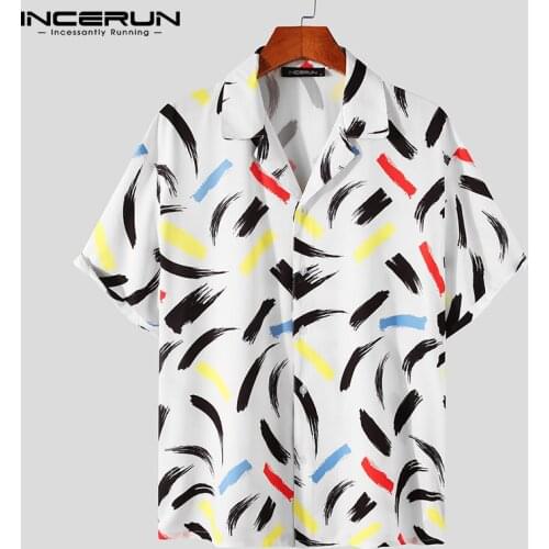 INCERUN Men Printed Short Sleeve Shirts Hawaiian Beach Summer Button Camisa Male Loose Breathable Lapel Blusas Streetwear 5XL 7