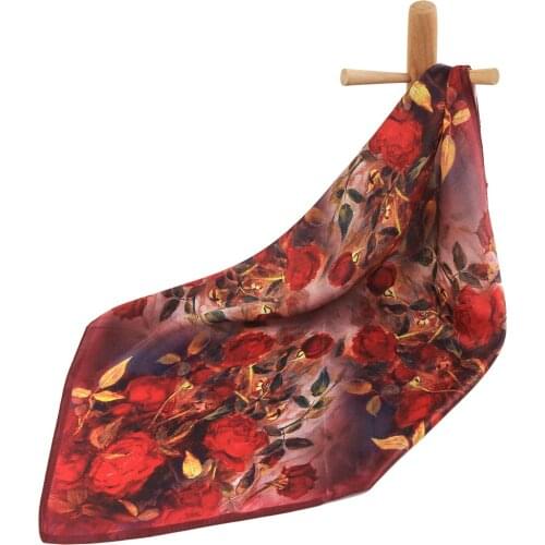 Pure Silk Scarf Women Bandana Rose Female Hair Scarf High Quality Womens Natural Silk Square Neck Scarf Top Handkerchief Flower
