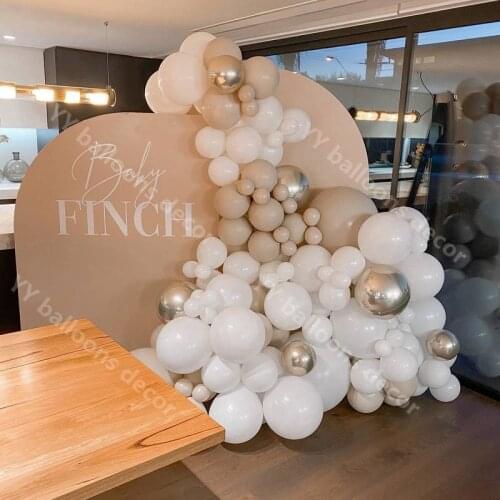 Baby Shower Party Decorations Matte White Balloons Garland Wedding Doubled Cream Peach Globos White Sand Chrome Gold Ballon Arch