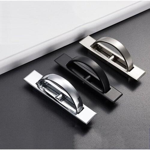 Hidden Door Handles Zinc Alloy Recessed Flush Pull Cover Floor Cabinet Handle Bright Chrome Dark Furniture Hardware