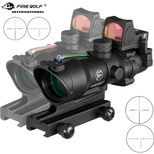 Fire Wolf Acog 4X32 Tactical Optic Scope Rifle Scope Red Green Reticle Fiber Illuminated Optic Sight with Rmr Mini Red Dot Sigh
