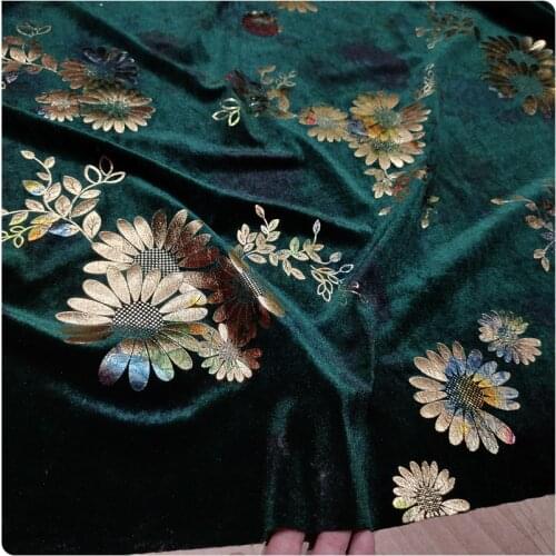 Dark Green Stretch Bronzing Gold Velvet Fabric Suit Cheongsam Dress Bottoming Shirt Apparel Fabric