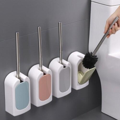 Stainless Steel Toilet Brush Wall-Mounted Bathroom Brush Holder Set Home Bathroom WC Soft Cleaning Tools Bathroom Cleaner Brush