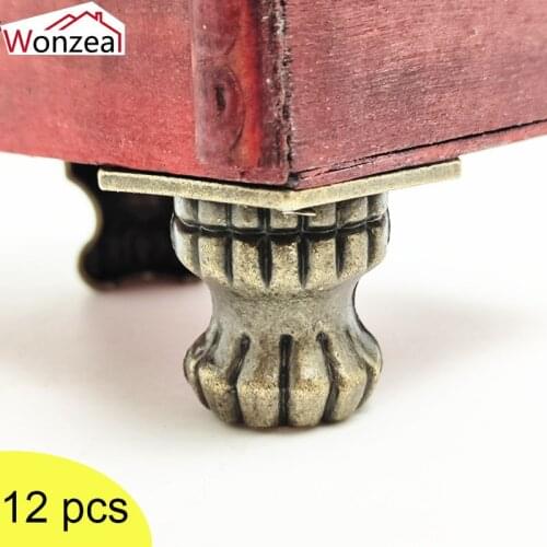 Wonzeal 12pcs Antique Brass Jewelry Chest Wood Box Decorative Feet Leg Corner Protector Furniture Cabinet Bracket Hardware