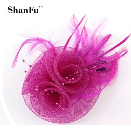ShanFu Women Net Rosette Brooch Decoration Bead Feather Fascinator Wedding Bride Tea Party SFB6439 12pcs/lot