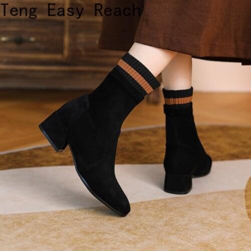 Sexy Womens Boots Elastic Socks Fashion Ankle Boots Chunky Heel High Heels Shoes Woman Female Booties Autumn Winter Size 33-43