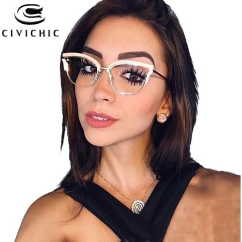 Chic Myopia Optical Eyeglasses Frame Luxury Women Glasses Unique Cat Eye Lunette De Vue Street Snap Rivet Gafas De Marca COG110