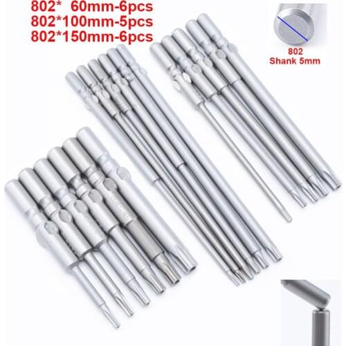 1Pcs 802 Torx Screwdriver Bits T8-T30 6mm Round Shank Electric Screwdriver Bits Repair Tools 60mm 100mm 150mm