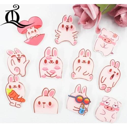 1PS MIX pink rabbit and pig Cartoon Icons on The Pin Kawaii Icon Badge Bacges on Backpack Badges for Clothing Acrylic Badges Z30